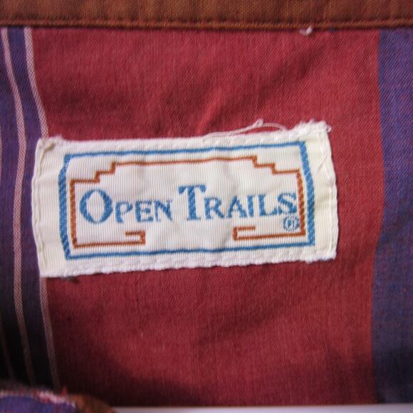 Vintage Open Trails Shirt Mens Medium Red Striped Western Pearl Snap Cowboy 90s - Picture 2 of 12